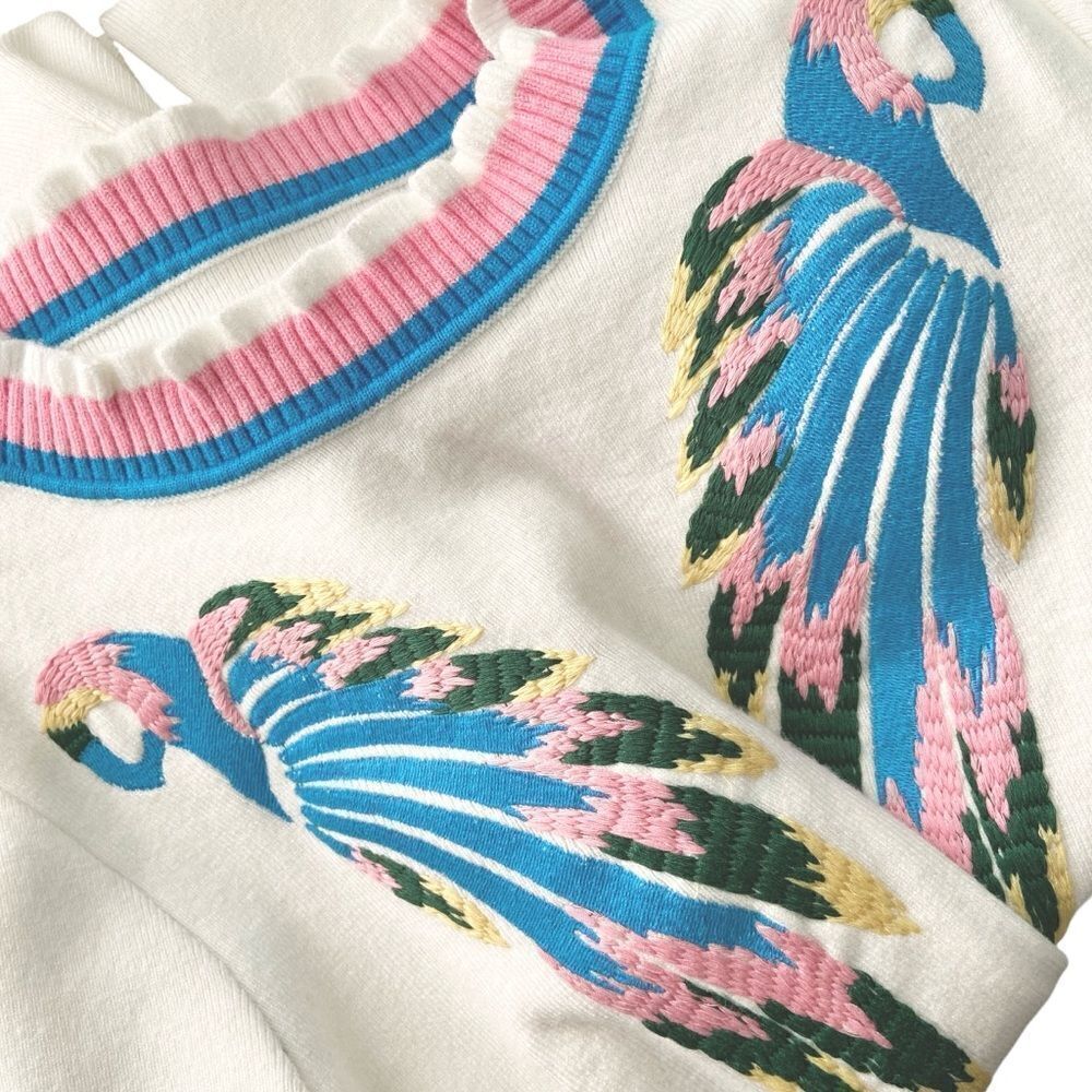 Boho Vibe Parrot Embroidered Mini Sweater Dress in Size Medium - Picture 9 of 14